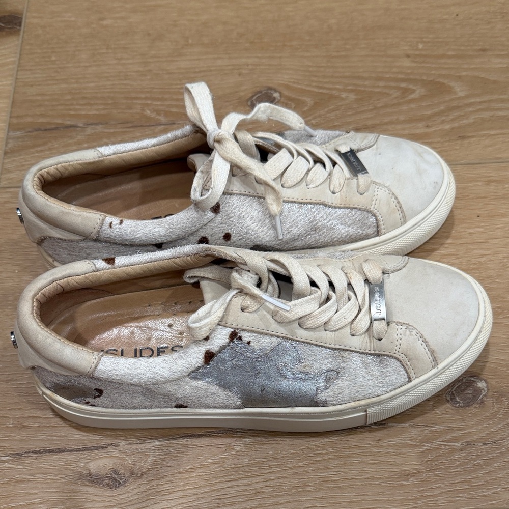 J/SLIDES Silver & Gray Calf Hair Sneakers